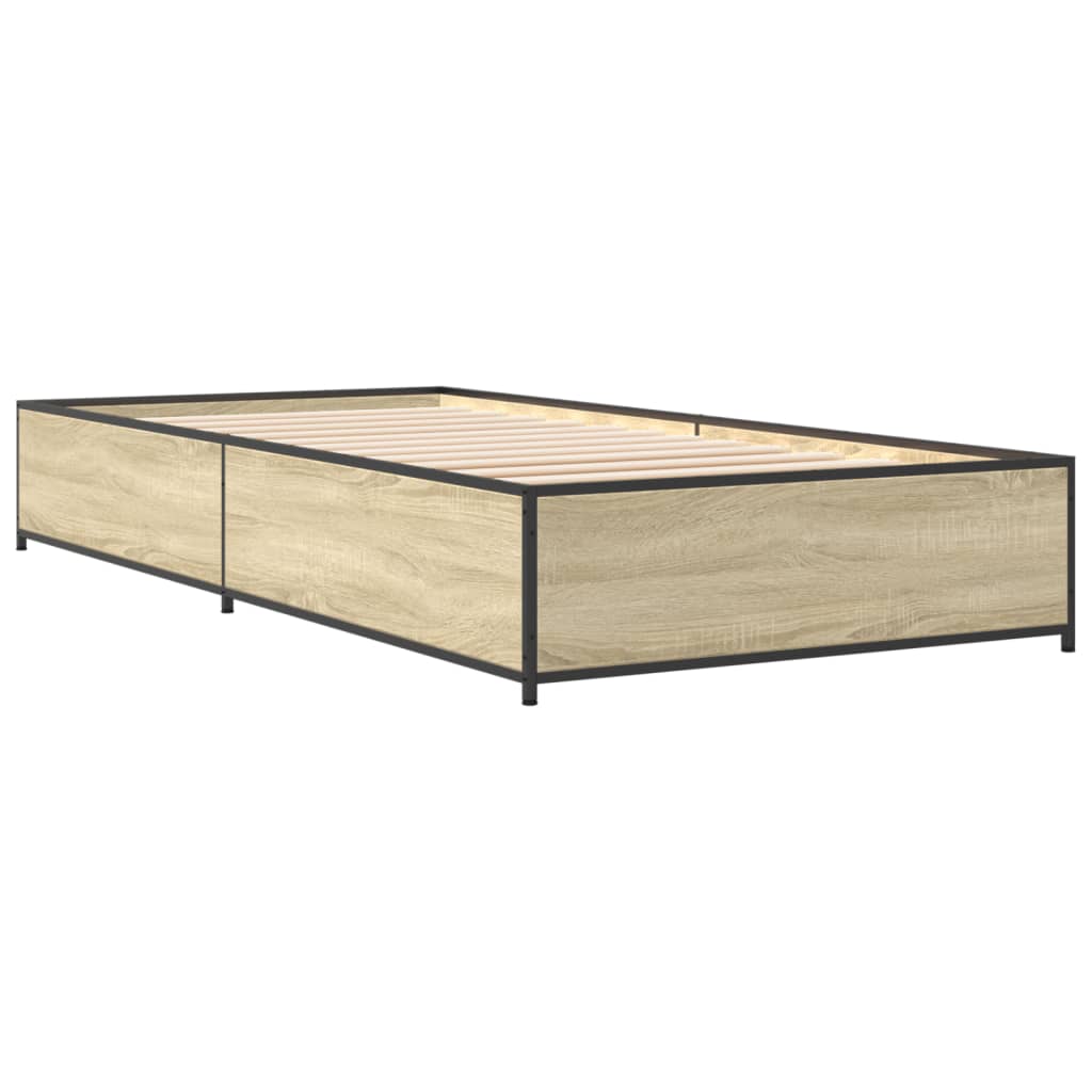 Bed Frame Sonoma Oak 90x190 cm Single Engineered Wood and Metal