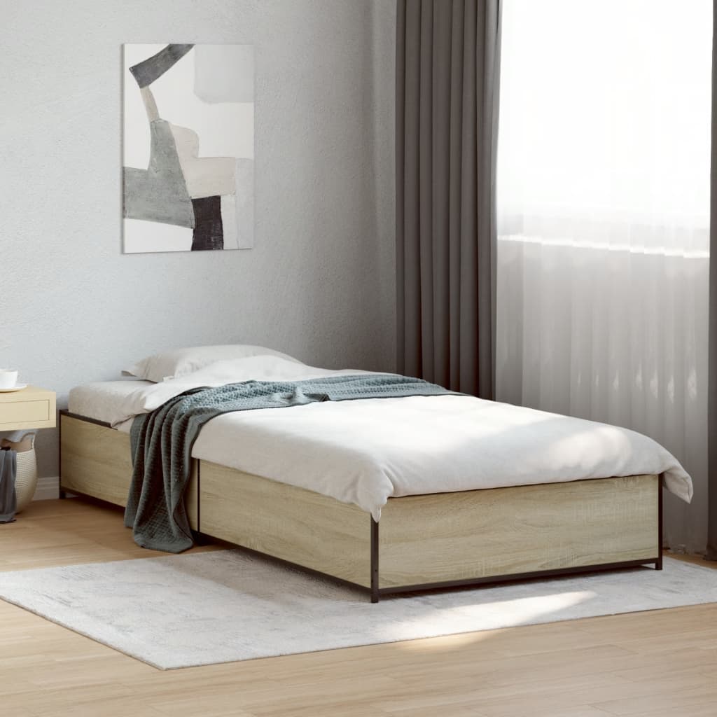 Bed Frame Sonoma Oak 90x190 cm Single Engineered Wood and Metal