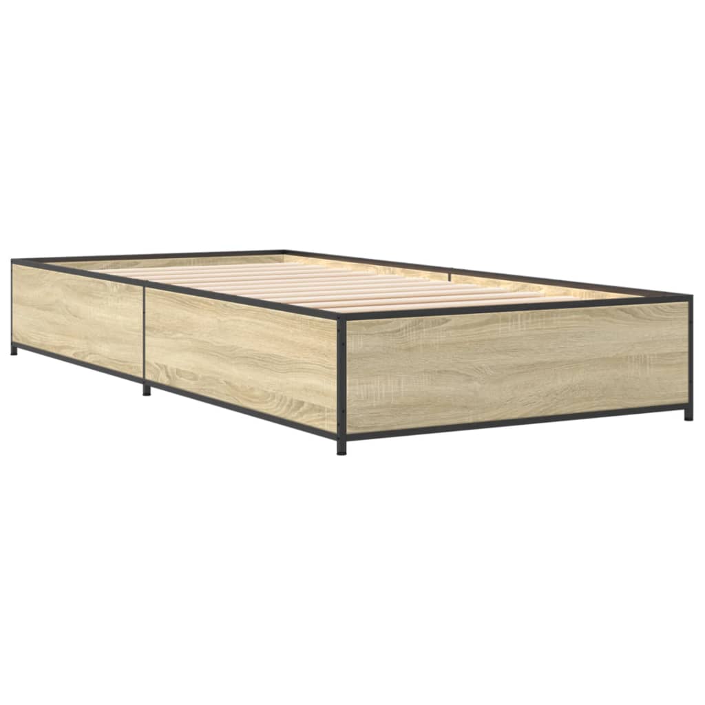 Bed Frame Sonoma Oak 90x190 cm Single Engineered Wood and Metal