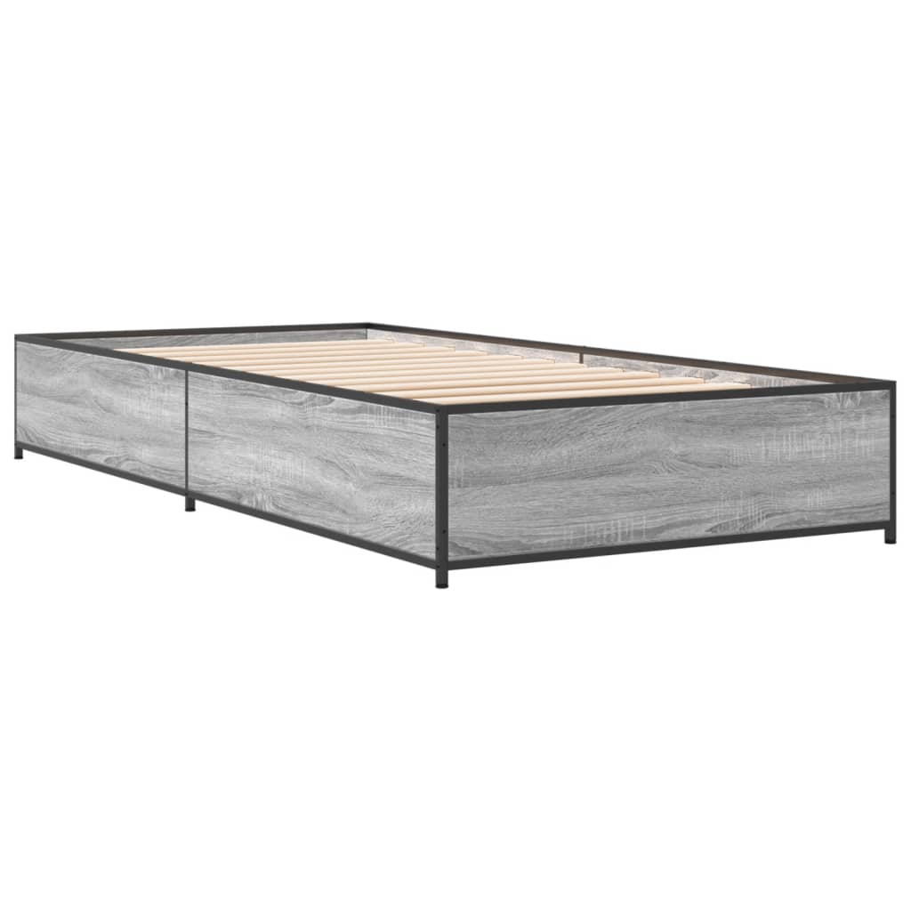 Bed Frame Grey Sonoma 90x190 cm Single Engineered Wood and Metal