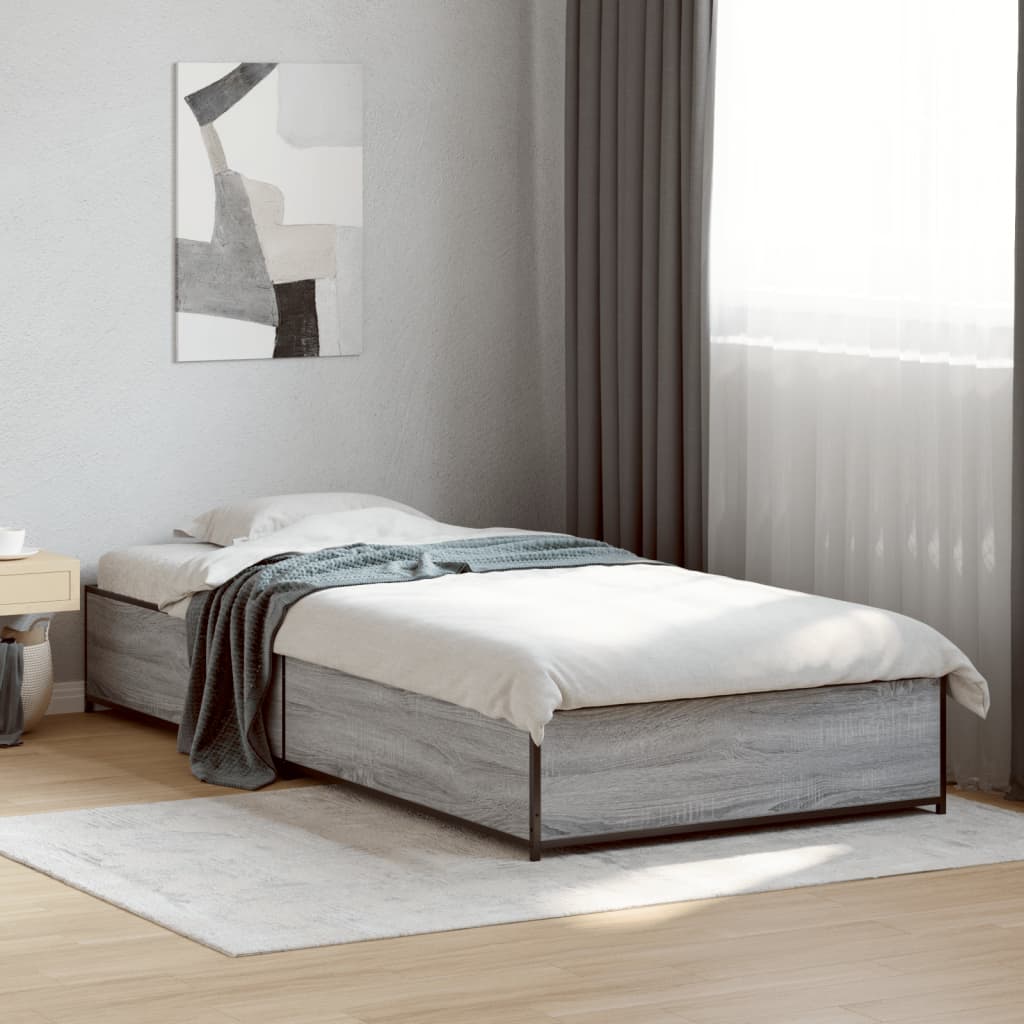 Bed Frame Grey Sonoma 90x190 cm Single Engineered Wood and Metal