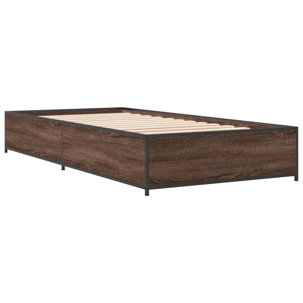 Bed Frame Brown Oak 90x190 cm Single Engineered Wood and Metal