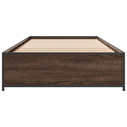 Bed Frame Brown Oak 90x190 cm Single Engineered Wood and Metal