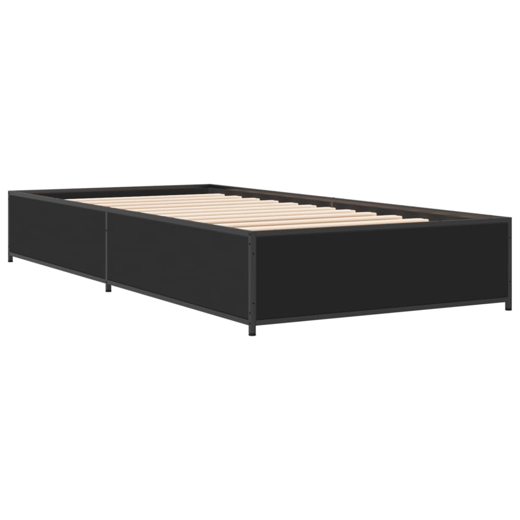 Bed Frame Black 75x190 cm Small Single Engineered Wood and Metal