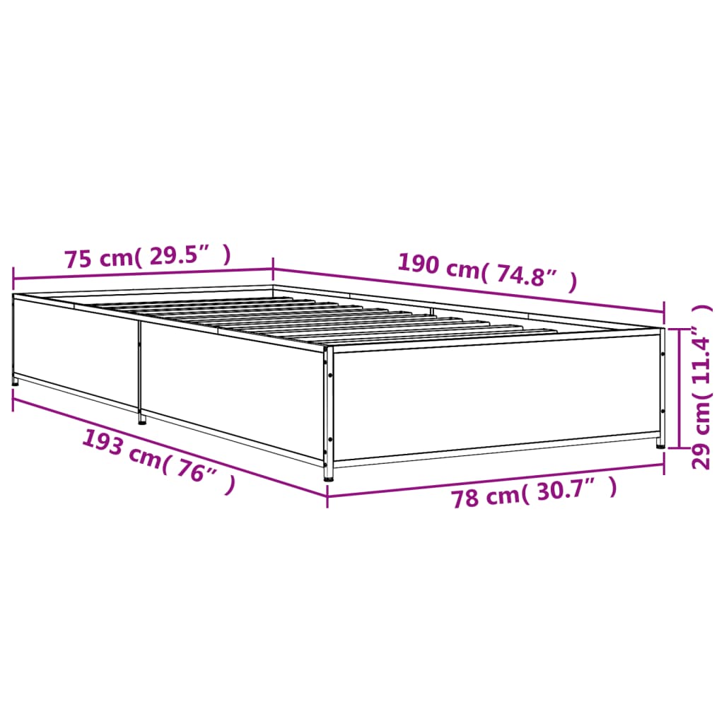 Bed Frame without Mattress Sonoma Oak 75x190 cm Small Single