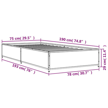 Bed Frame Smoked Oak 75x190 cm Small Single Engineered Wood and Metal