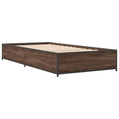 Bed Frame Brown Oak 75x190 cm Small Single Engineered Wood and Metal