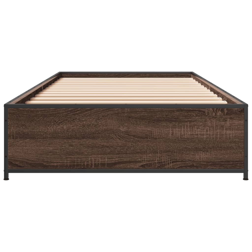 Bed Frame Brown Oak 75x190 cm Small Single Engineered Wood and Metal