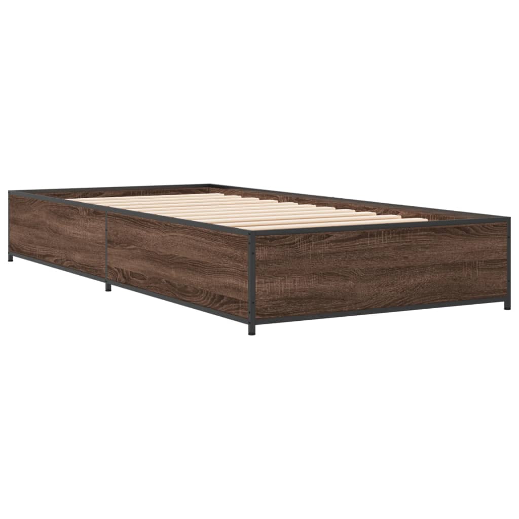 Bed Frame Brown Oak 75x190 cm Small Single Engineered Wood and Metal