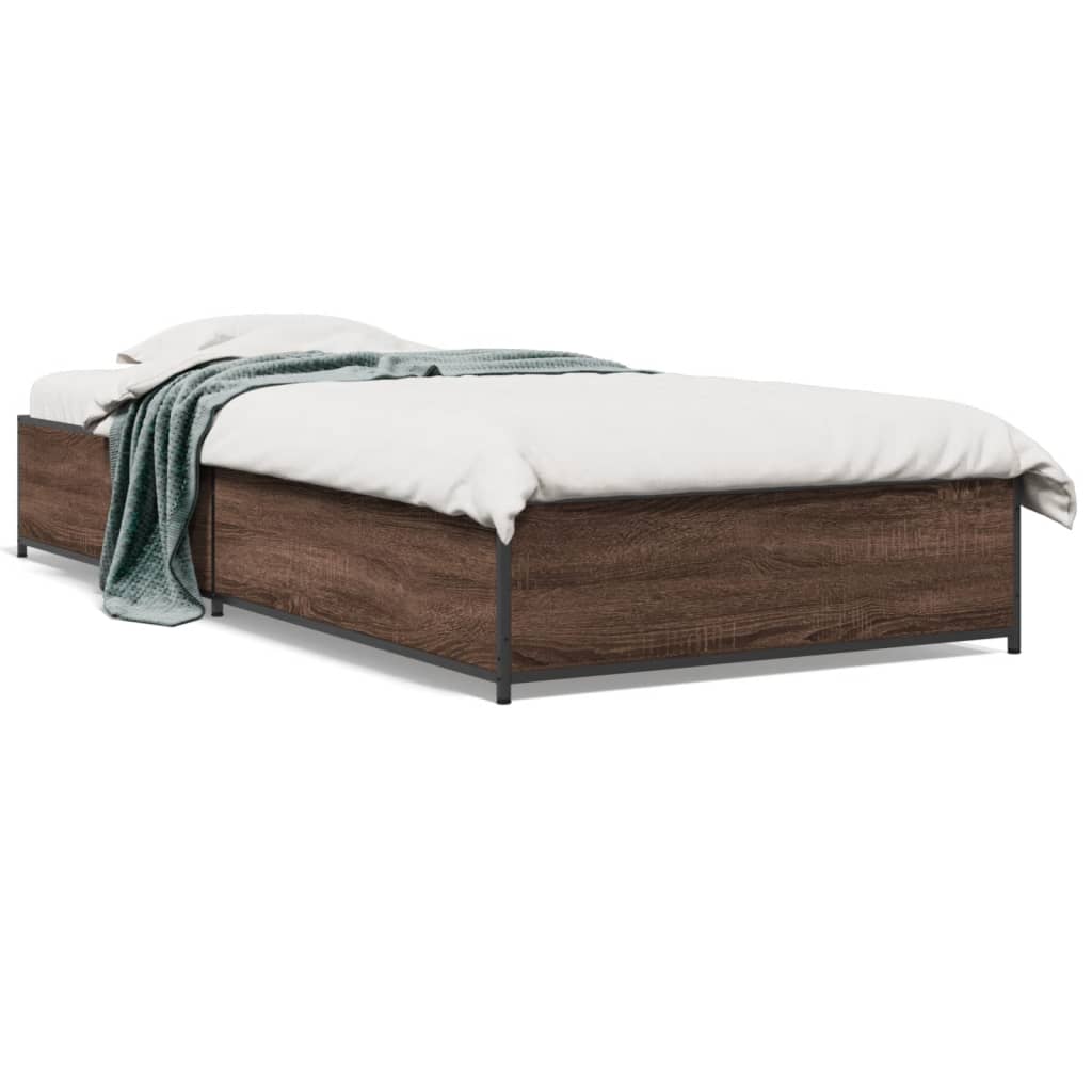 Bed Frame Brown Oak 75x190 cm Small Single Engineered Wood and Metal