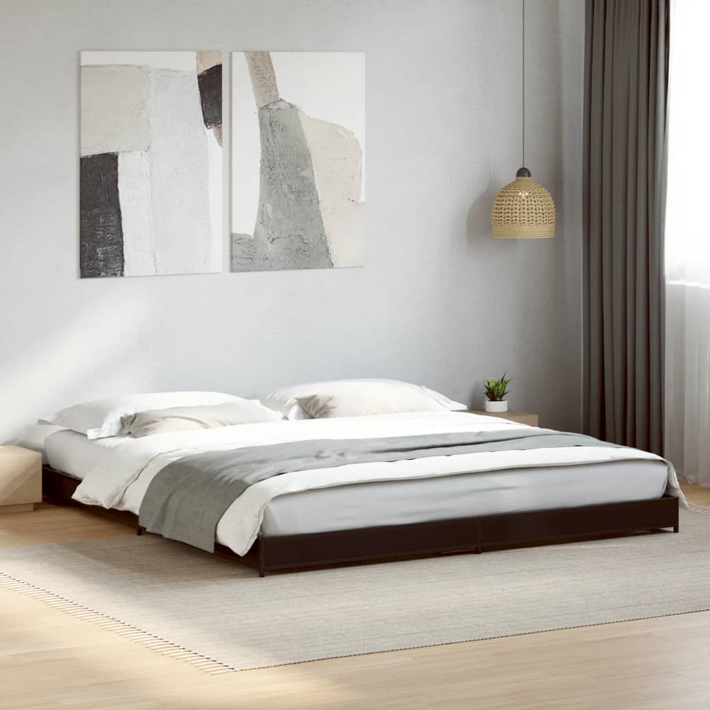 Bed Frame Black 200x200 cm Engineered Wood and Metal