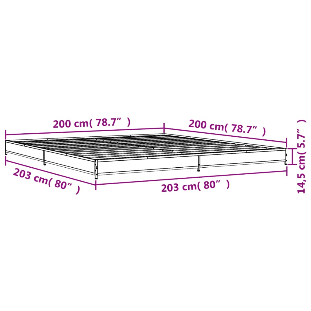 Bed Frame Black 200x200 cm Engineered Wood and Metal