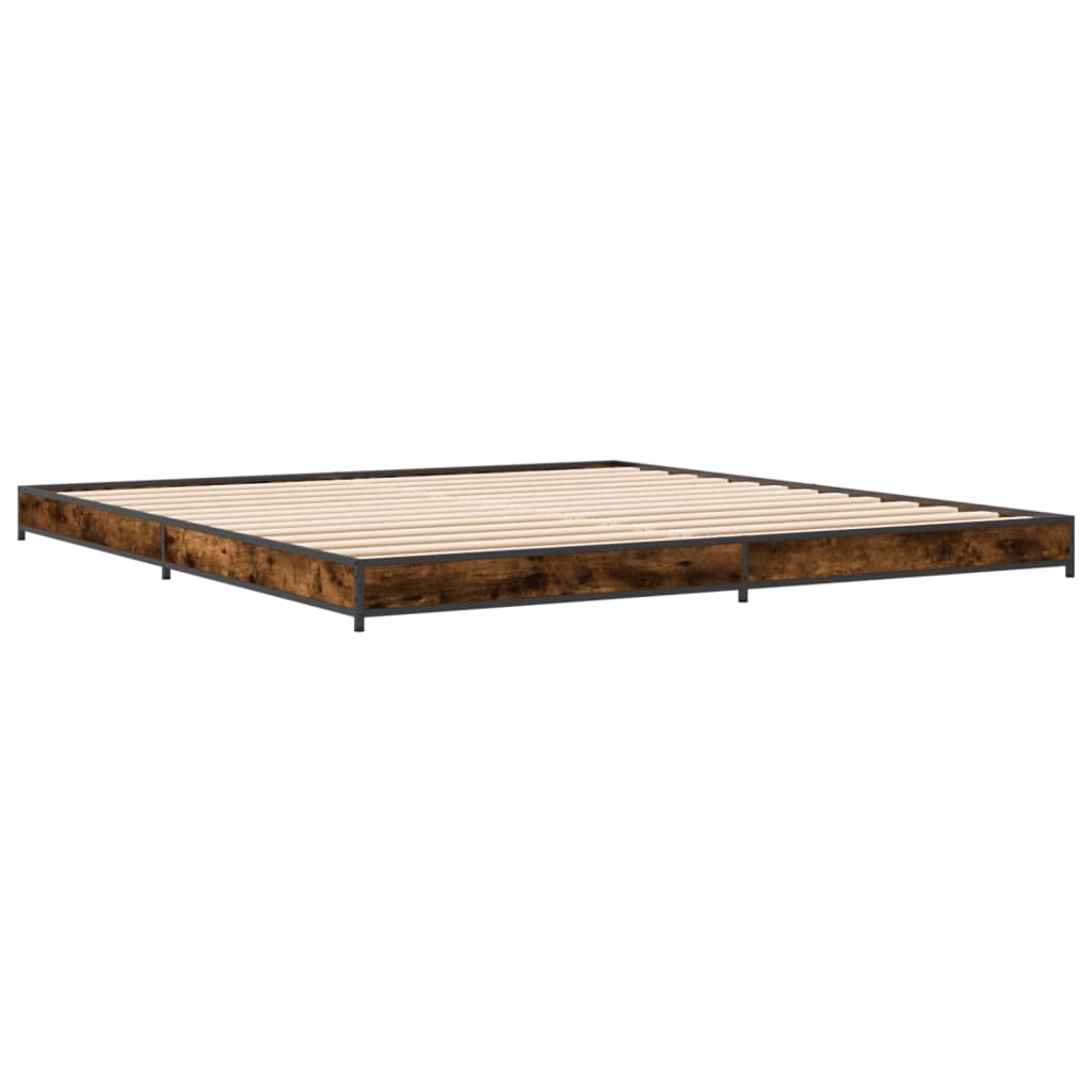 Bed Frame Smoked Oak 200x200 cm Engineered Wood and Metal