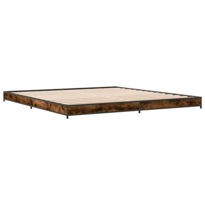 Bed Frame Smoked Oak 200x200 cm Engineered Wood and Metal