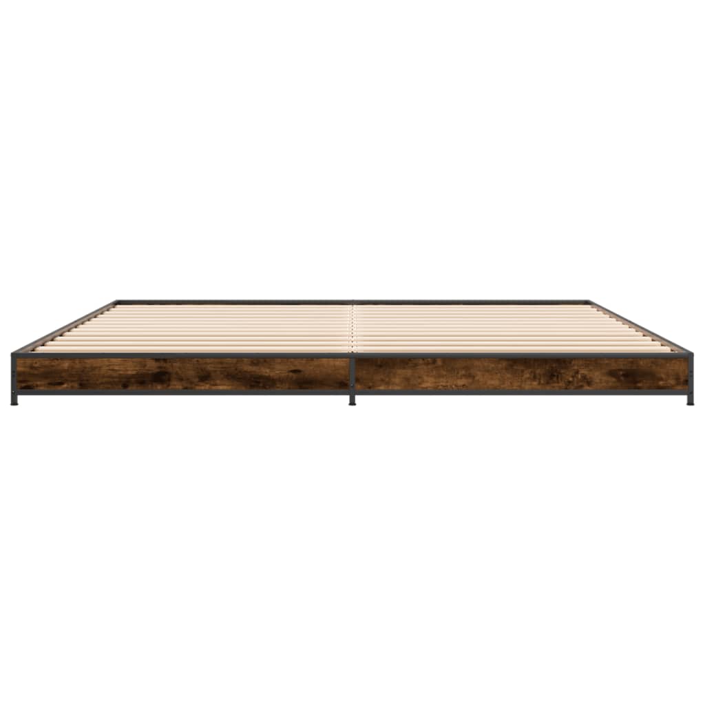 Bed Frame Smoked Oak 200x200 cm Engineered Wood and Metal