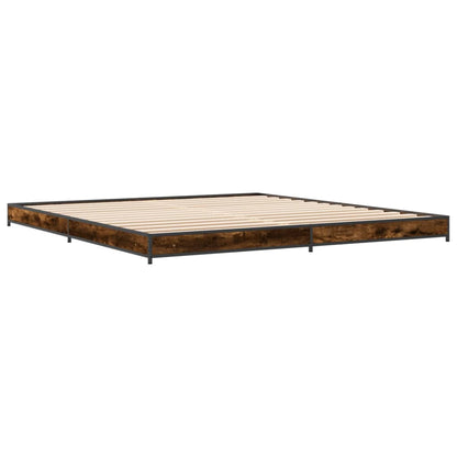 Bed Frame Smoked Oak 200x200 cm Engineered Wood and Metal