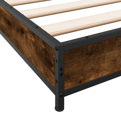 Bed Frame Smoked Oak 200x200 cm Engineered Wood and Metal