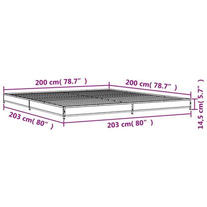 Bed Frame Smoked Oak 200x200 cm Engineered Wood and Metal