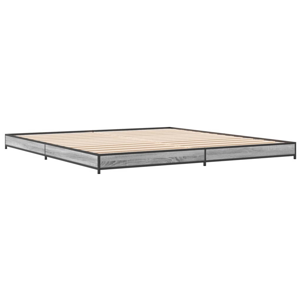 Bed Frame Grey Sonoma 200x200 cm Engineered Wood and Metal