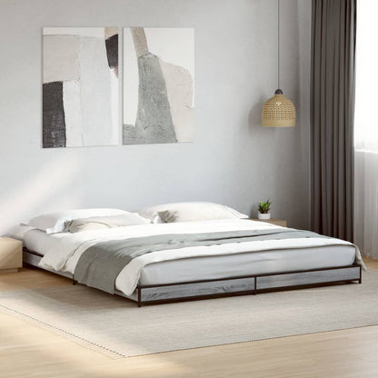 Bed Frame Grey Sonoma 200x200 cm Engineered Wood and Metal