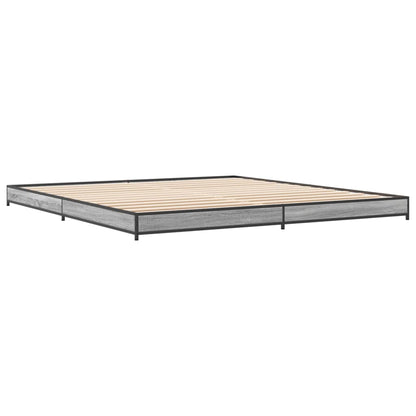 Bed Frame Grey Sonoma 200x200 cm Engineered Wood and Metal