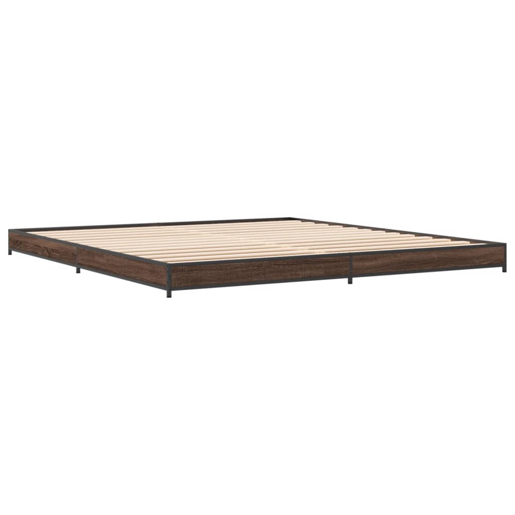 Bed Frame Brown Oak 200x200 cm Engineered Wood and Metal