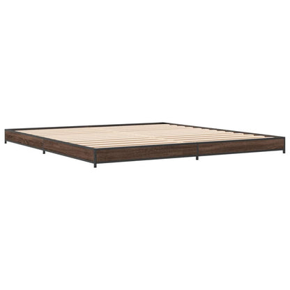 Bed Frame Brown Oak 200x200 cm Engineered Wood and Metal