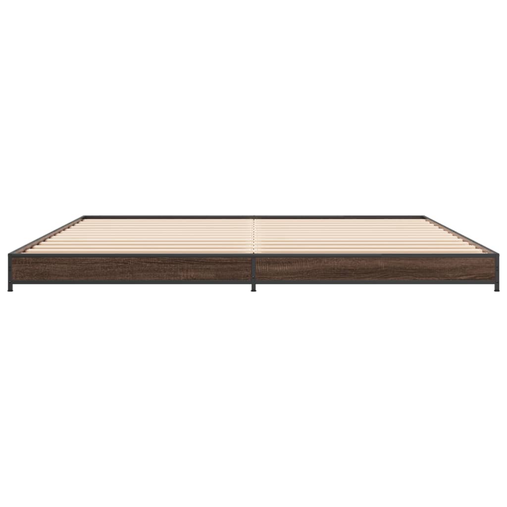 Bed Frame Brown Oak 200x200 cm Engineered Wood and Metal