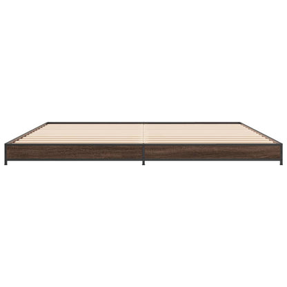 Bed Frame Brown Oak 200x200 cm Engineered Wood and Metal