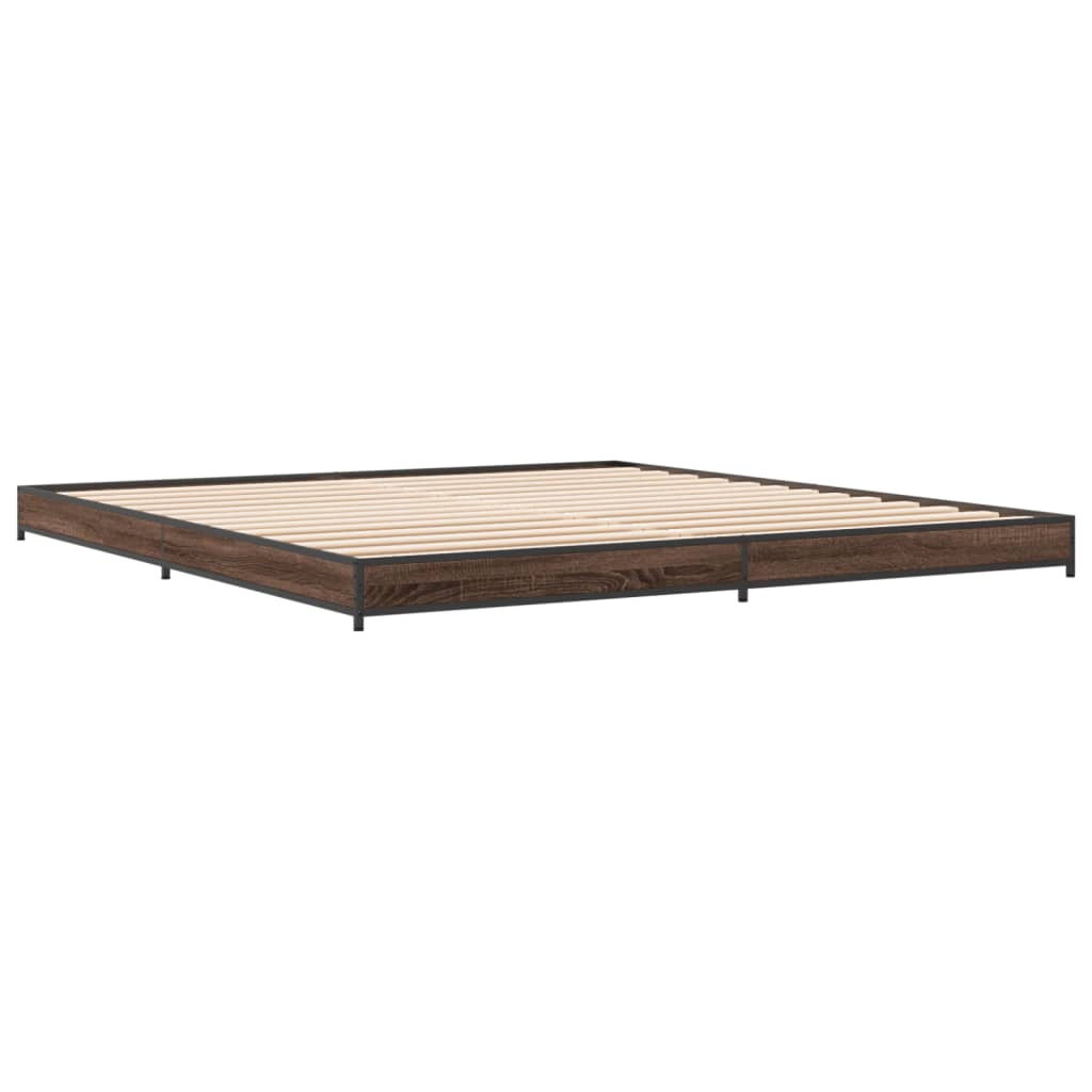 Bed Frame Brown Oak 200x200 cm Engineered Wood and Metal