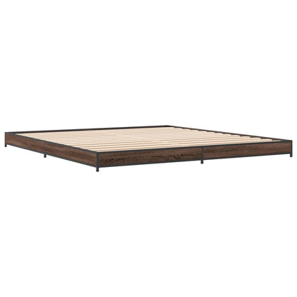 Bed Frame Brown Oak 200x200 cm Engineered Wood and Metal