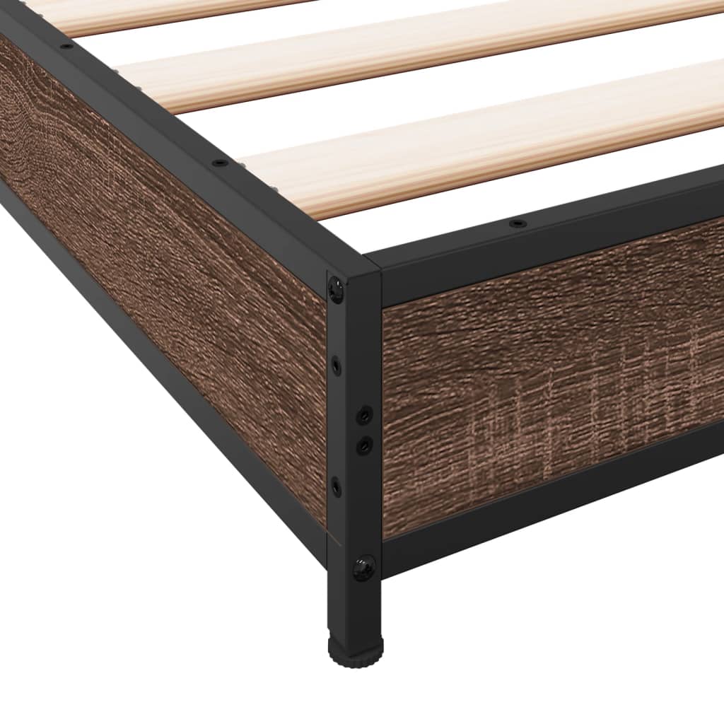 Bed Frame Brown Oak 200x200 cm Engineered Wood and Metal