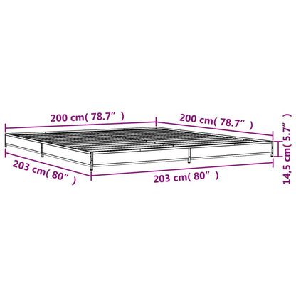 Bed Frame Brown Oak 200x200 cm Engineered Wood and Metal