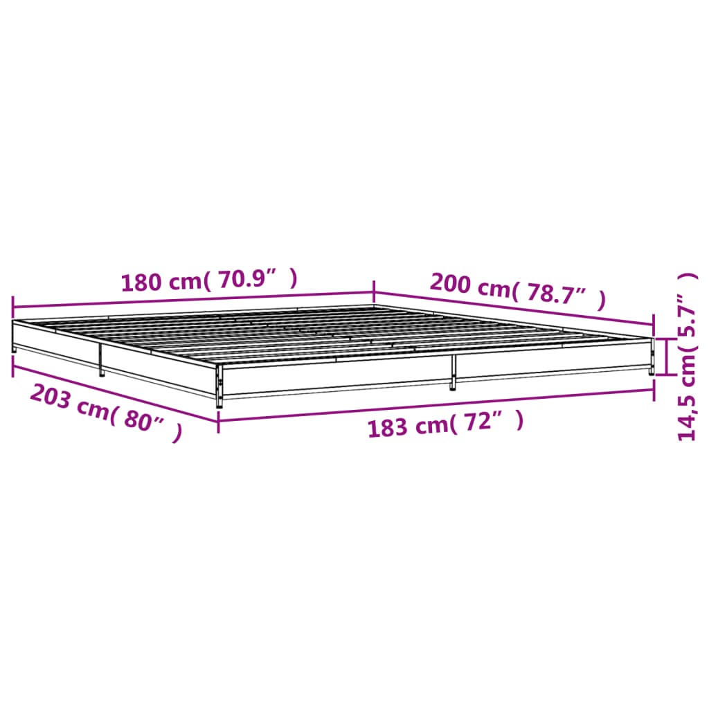 Bed Frame Black 180x200 cm Super King Engineered Wood and Metal