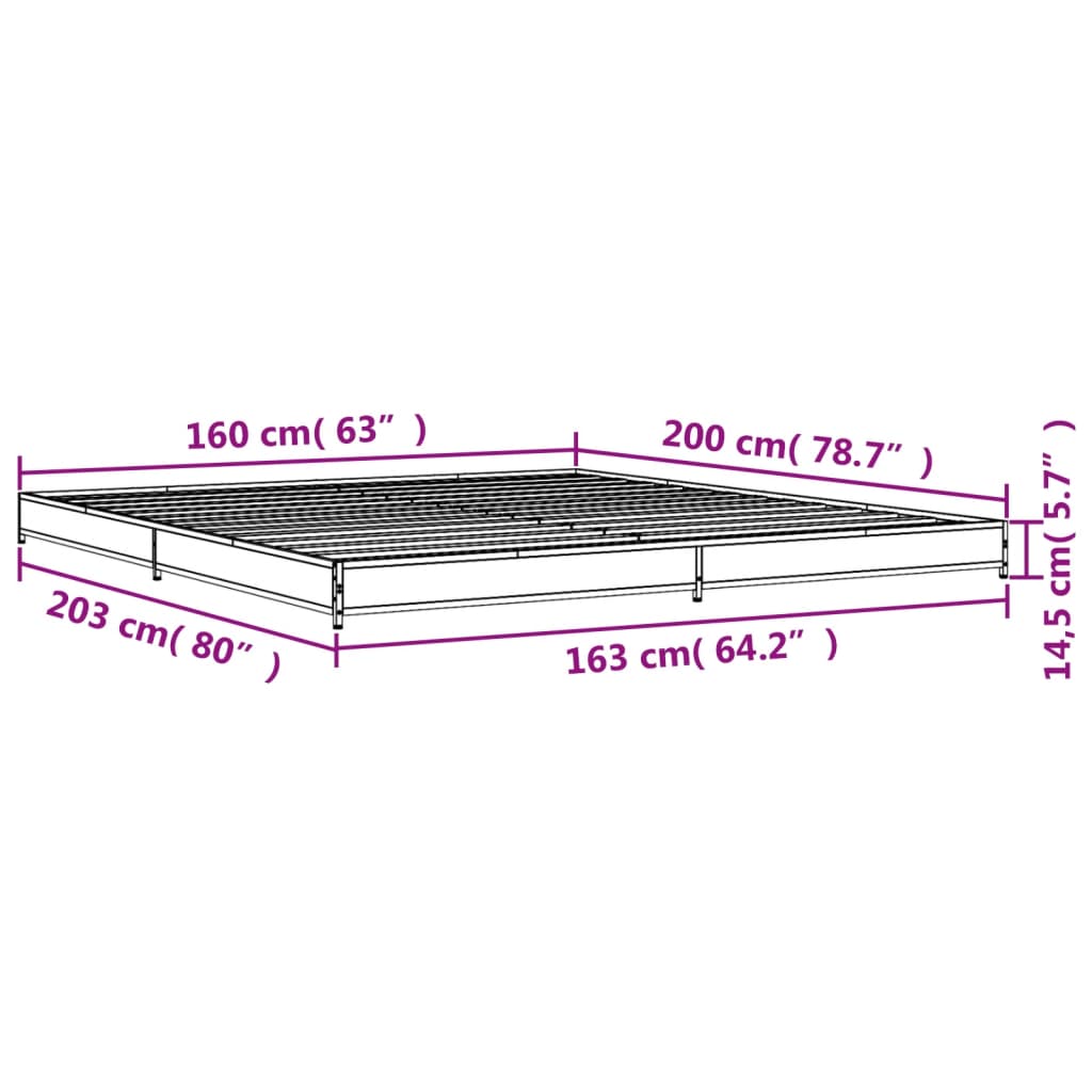 Bed Frame Grey Sonoma 160x200 cm Engineered Wood and Metal