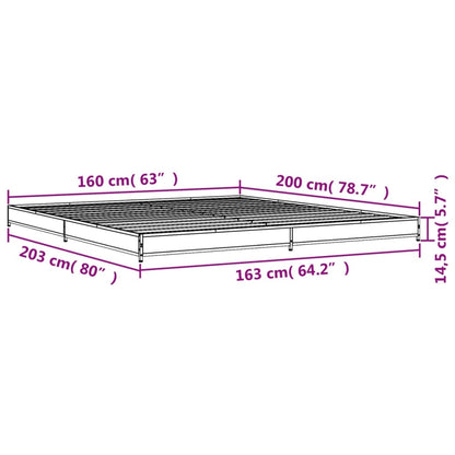 Bed Frame Brown Oak 160x200 cm Engineered Wood and Metal