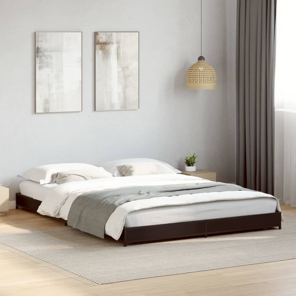 Bed Frame Black 150x200 cm King Size Engineered Wood and Metal