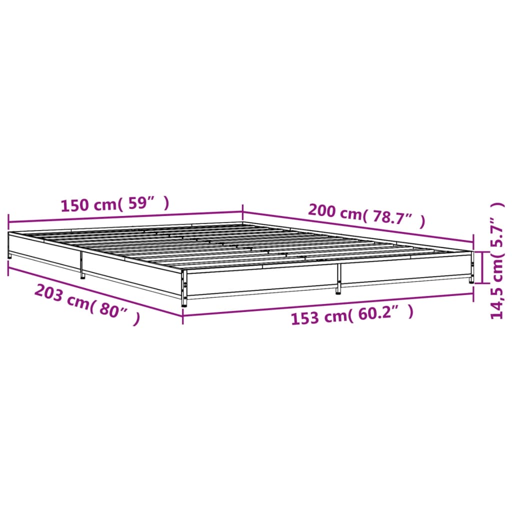 Bed Frame Black 150x200 cm King Size Engineered Wood and Metal