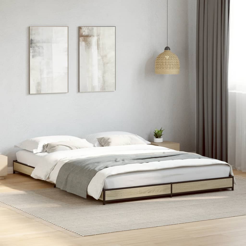 Bed Frame Sonoma Oak 150x200 cm King Size Engineered Wood and Metal