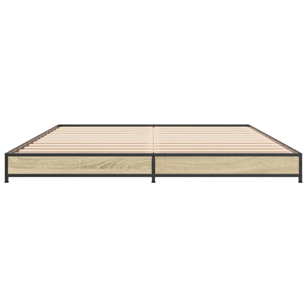 Bed Frame Sonoma Oak 150x200 cm King Size Engineered Wood and Metal