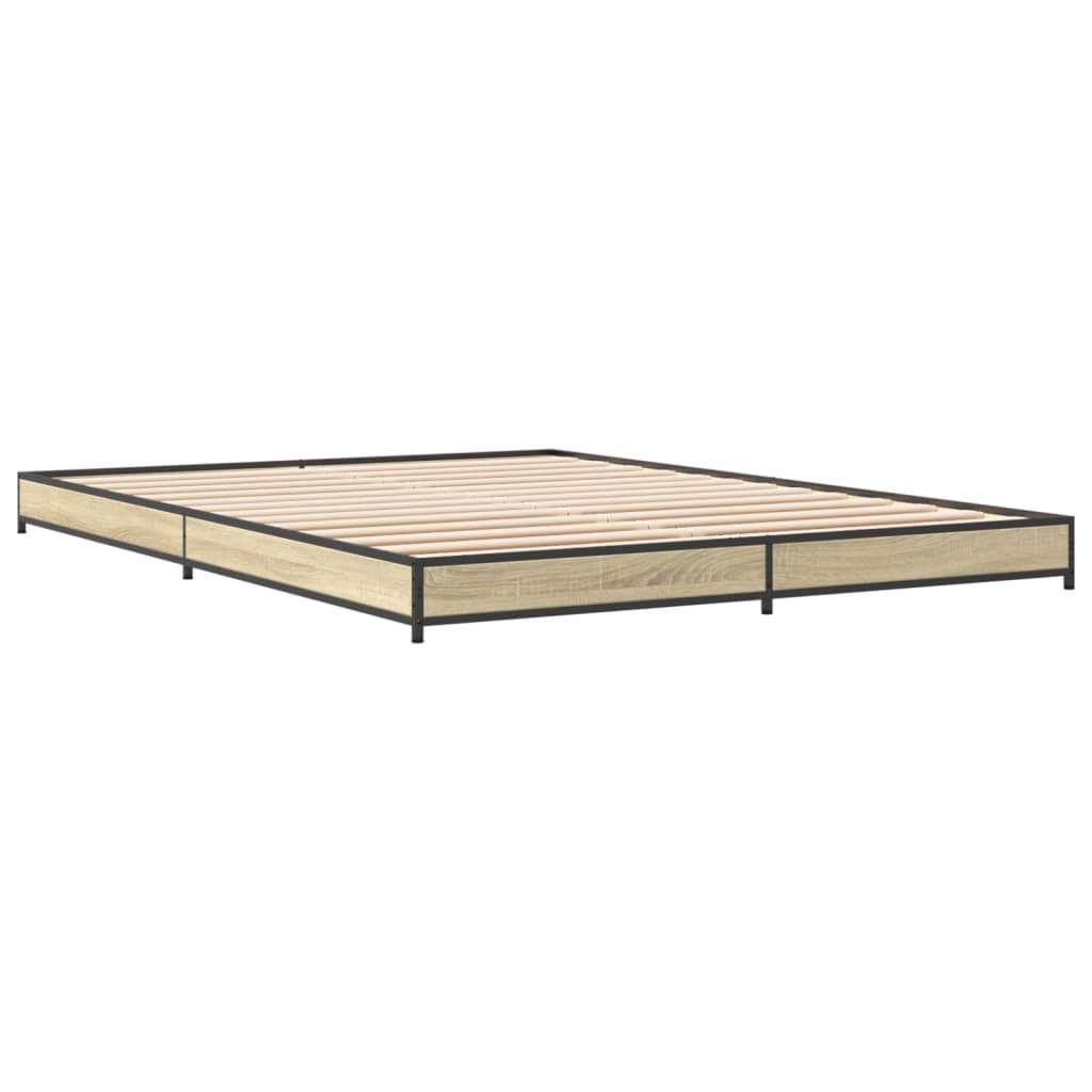 Bed Frame Sonoma Oak 150x200 cm King Size Engineered Wood and Metal