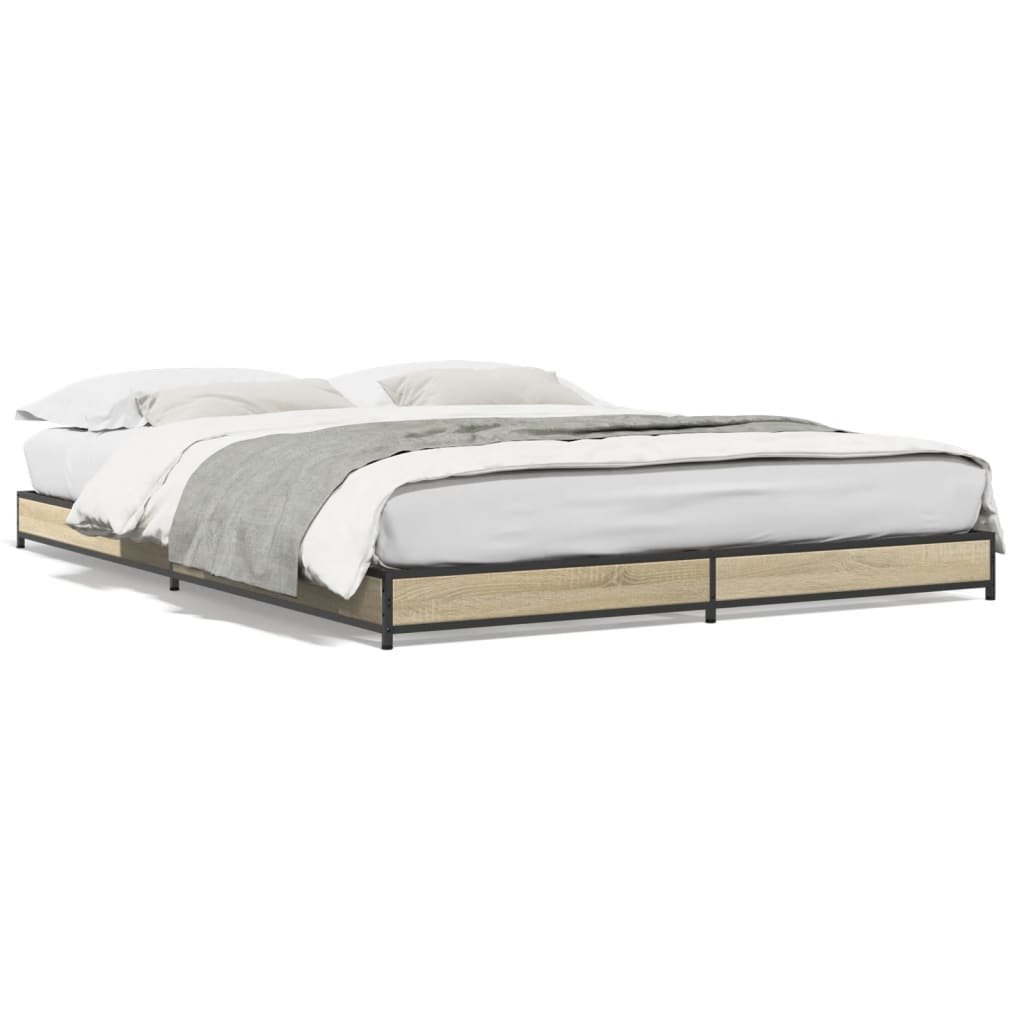 Bed Frame Sonoma Oak 150x200 cm King Size Engineered Wood and Metal