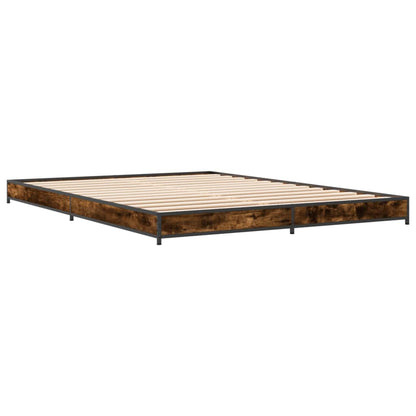 Bed Frame Smoked Oak 150x200 cm King Size Engineered Wood and Metal