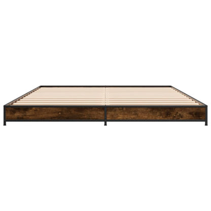 Bed Frame Smoked Oak 150x200 cm King Size Engineered Wood and Metal