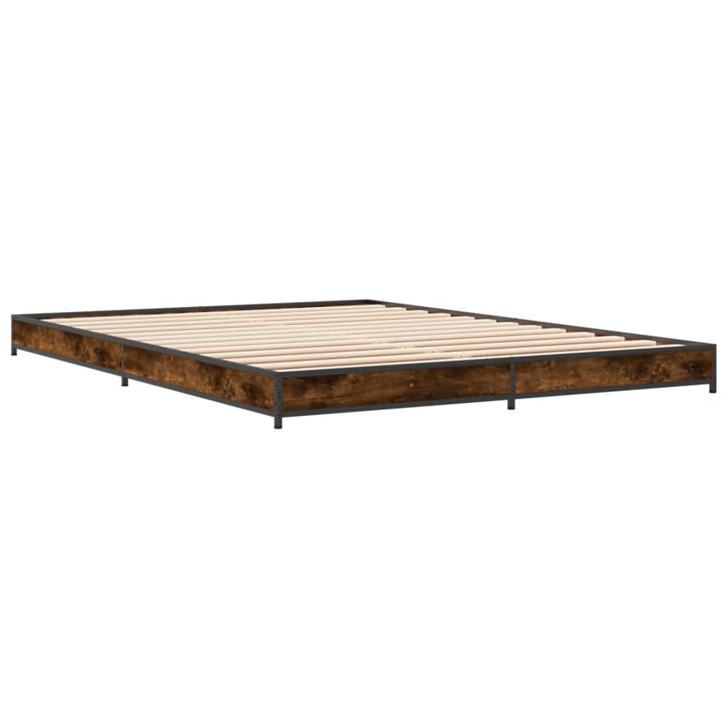 Bed Frame Smoked Oak 150x200 cm King Size Engineered Wood and Metal