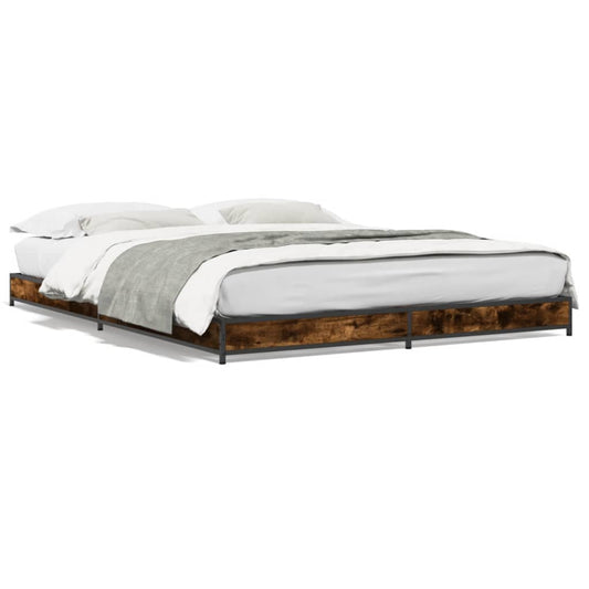 Bed Frame Smoked Oak 150x200 cm King Size Engineered Wood and Metal