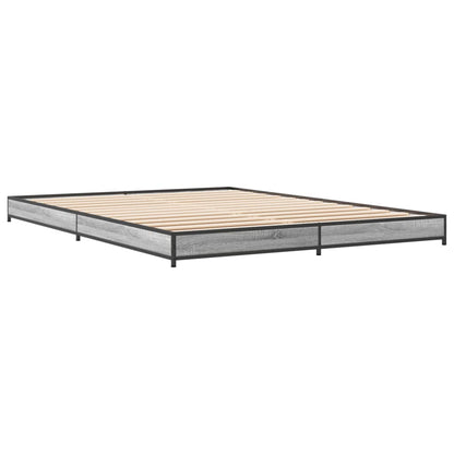 Bed Frame Grey Sonoma 150x200 cm King Size Engineered Wood and Metal