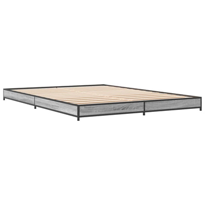 Bed Frame Grey Sonoma 150x200 cm King Size Engineered Wood and Metal