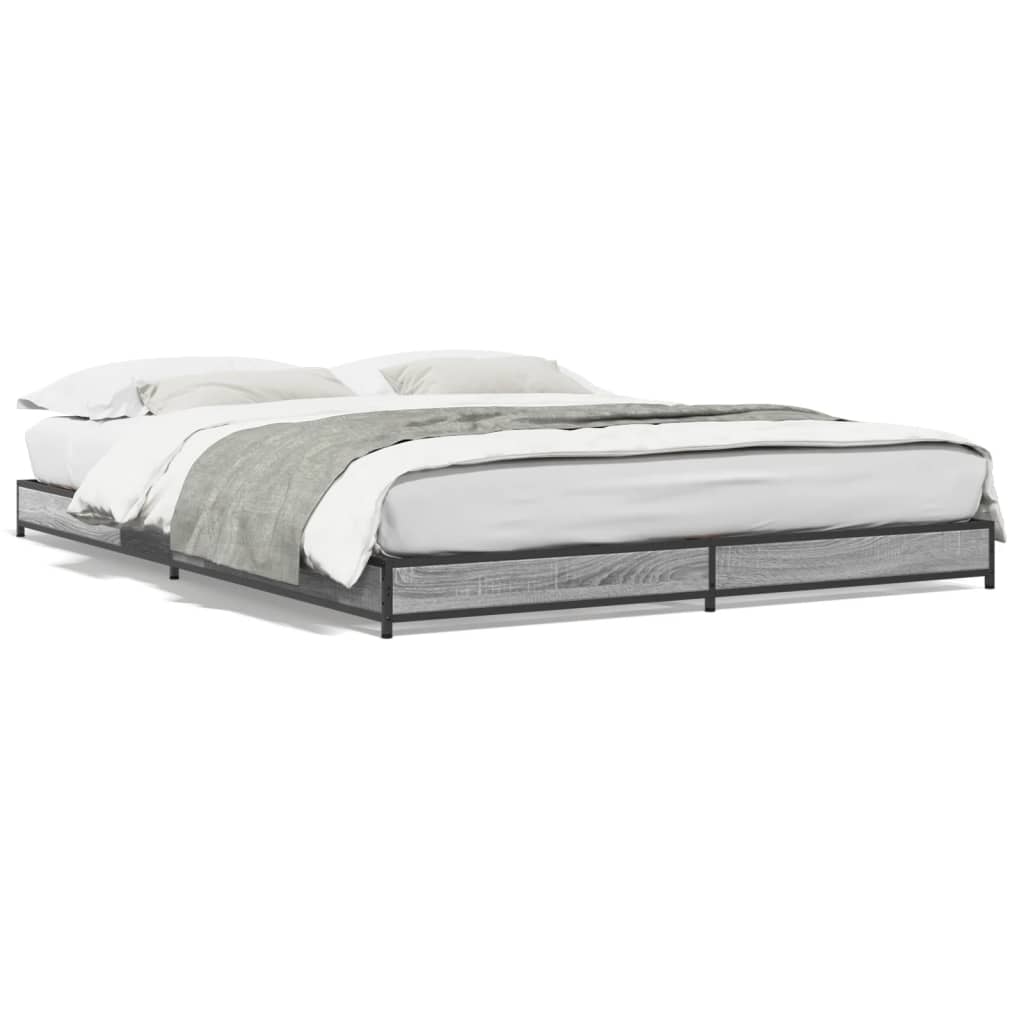 Bed Frame Grey Sonoma 150x200 cm King Size Engineered Wood and Metal