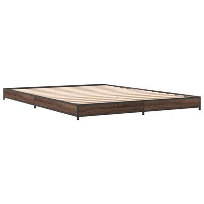 Bed Frame Brown Oak 150x200 cm King Size Engineered Wood and Metal